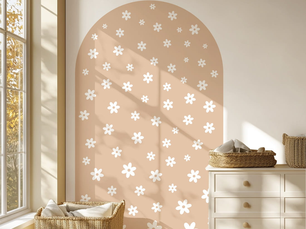 E-shop Nástenná samolepka OBLÚK do detskej izby KVETY béžová Zvoľte rozmer: 50 x 80 cm