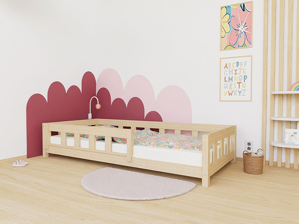 E-shop Benlemi Jednolôžková posteľ PLOTTY so zábranou Zvoľte farbu: Béžová, Zvoľte rozmer: 120x180 cm, Zvoľte zábranu: S jednou zábranou