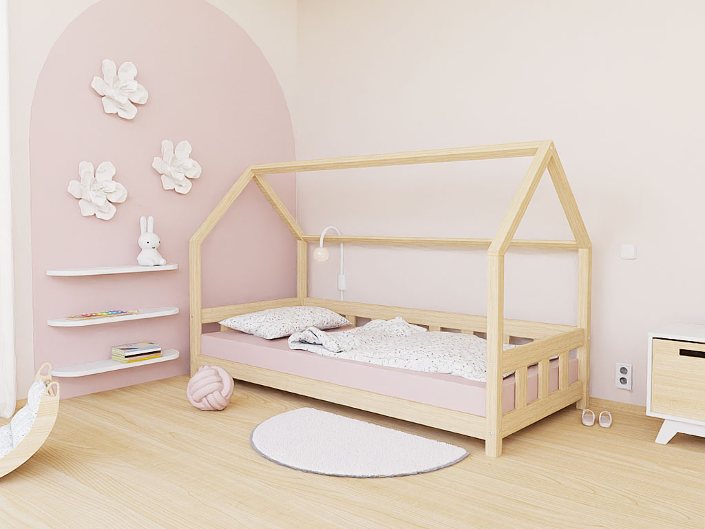 E-shop Benlemi Domčeková posteľ PLOTTY s bočným štítom Zvoľte farbu: Béžová, Zvoľte rozmer: 120x180 cm, Zvoľte zábranu: S otvoreným vstupom