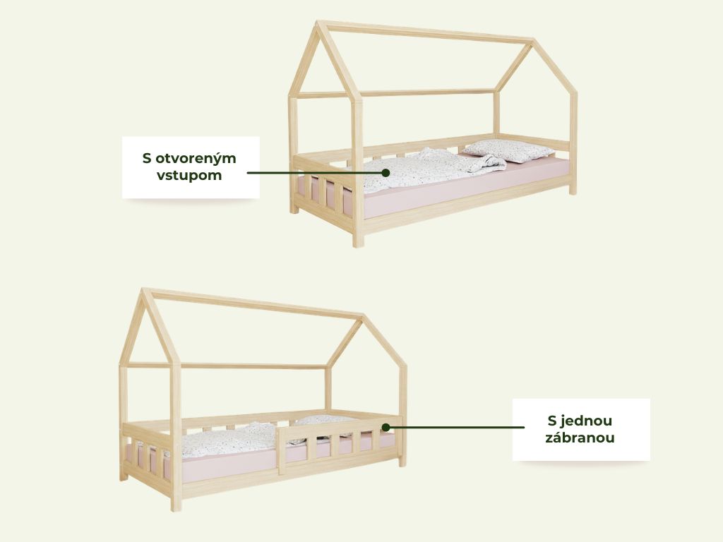 Benlemi Domčeková posteľ PLOTTY s bočným štítom Zvoľte farbu: Nelakovaná, Zvoľte rozmer: 80x200 cm, Zvoľte zábranu: S jednou zábranou