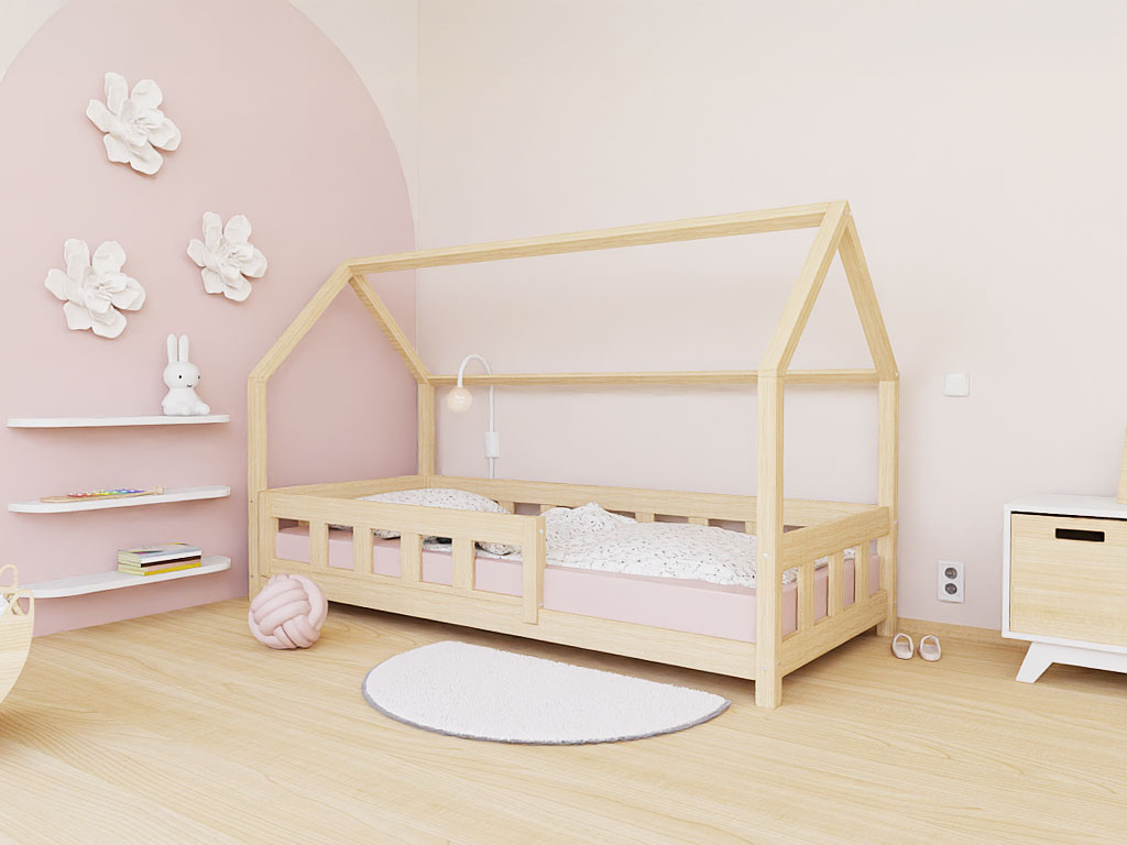 E-shop Benlemi Domčeková posteľ PLOTTY s bočným štítom Zvoľte farbu: Béžová, Zvoľte rozmer: 120x180 cm, Zvoľte zábranu: S jednou zábranou