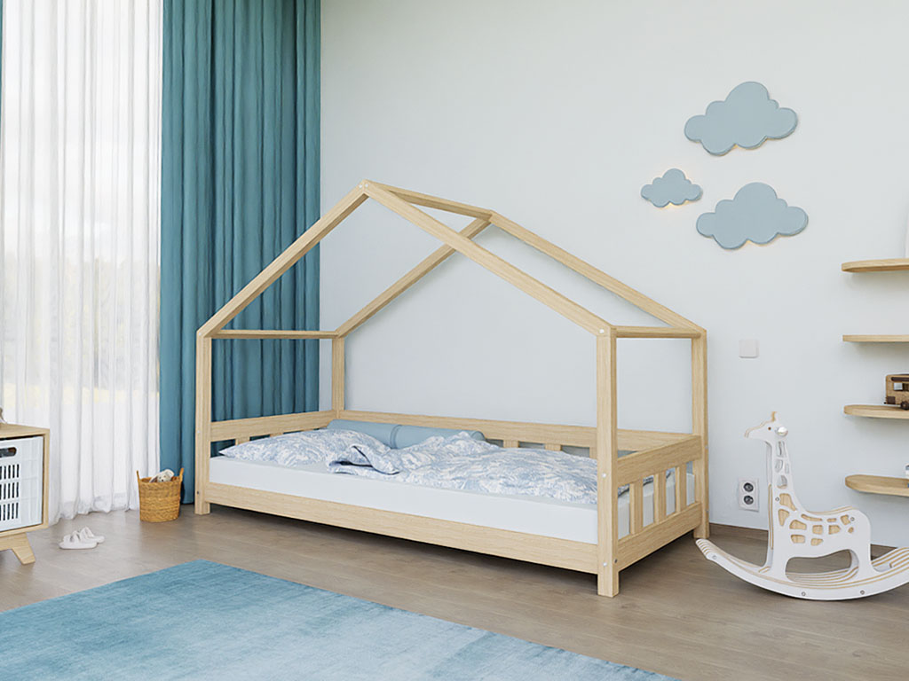 E-shop Benlemi Domčeková posteľ PLOTTY s predným štítom Zvoľte farbu: Béžová, Zvoľte rozmer: 120x180 cm, Zvoľte zábranu: S otvoreným vstupom
