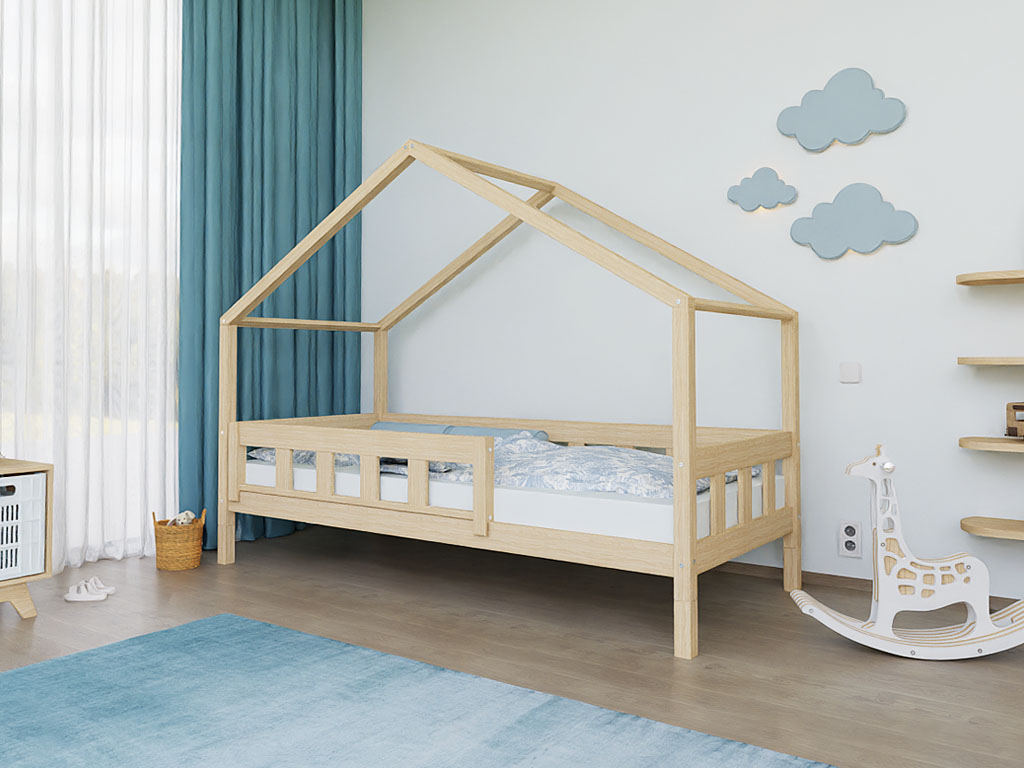 Benlemi Domčeková posteľ PLOTTY s predným štítom Zvoľte farbu: Nelakovaná, Zvoľte rozmer: 90x200 cm, Zvoľte zábranu: S jednou zábranou