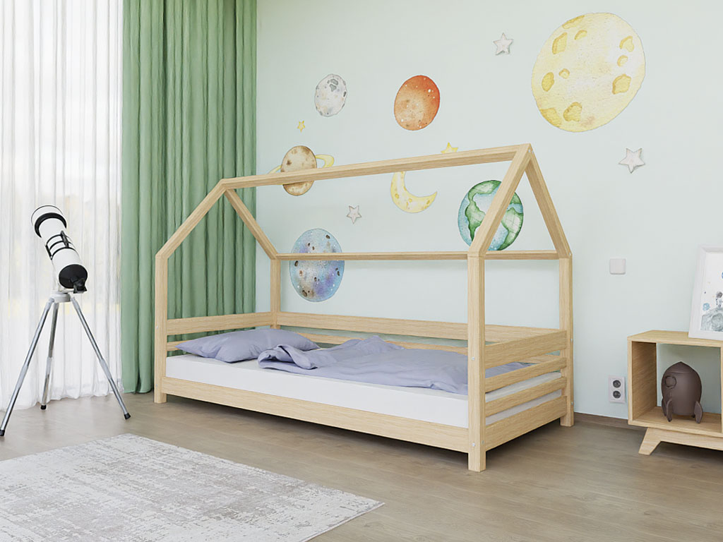 E-shop Benlemi Domčeková posteľ TULY s bočným štítom Zvoľte farbu: Béžová, Zvoľte rozmer: 90x200 cm, Zvoľte zábranu: S otvoreným vstupom