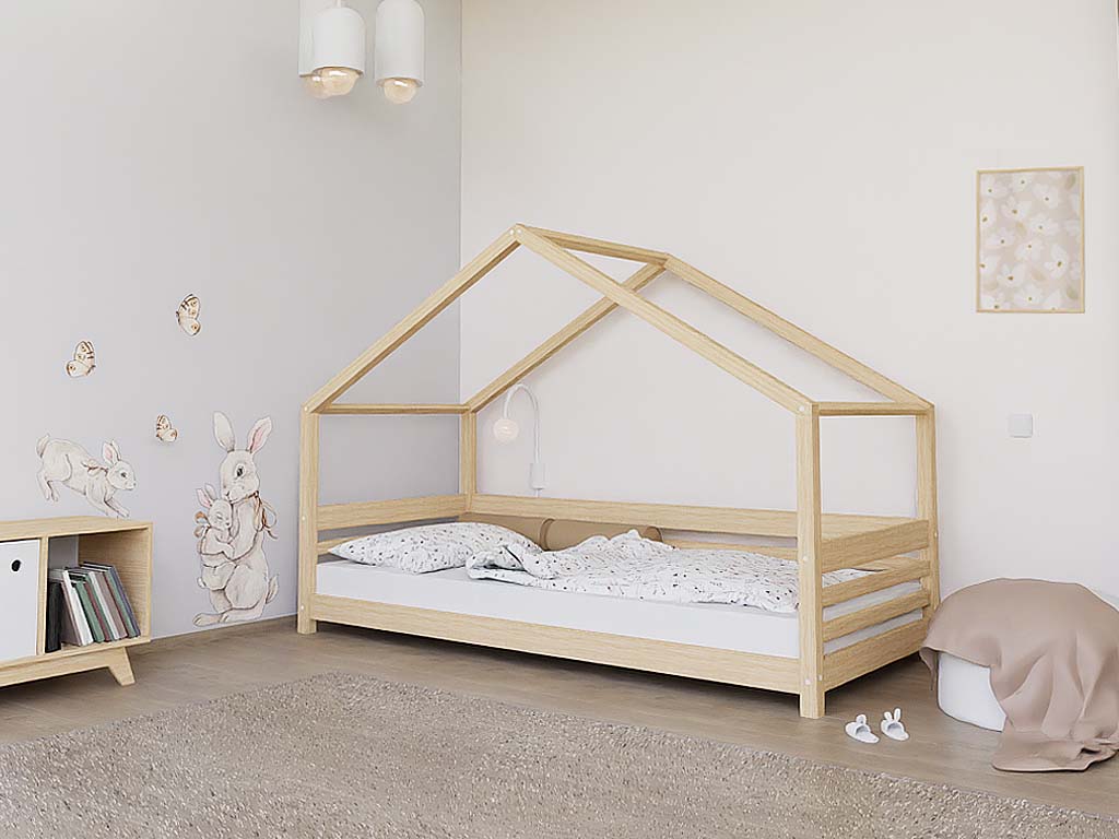E-shop Benlemi Domčeková posteľ TULY s predným štítom Zvoľte farbu: Biela, Zvoľte rozmer: 120x190 cm, Zvoľte zábranu: S otvoreným vstupom