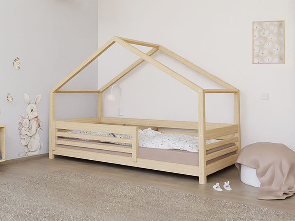 E-shop Benlemi Domčeková posteľ TULY s predným štítom Zvoľte farbu: Biela, Zvoľte rozmer: 120x200 cm, Zvoľte zábranu: S jednou zábranou
