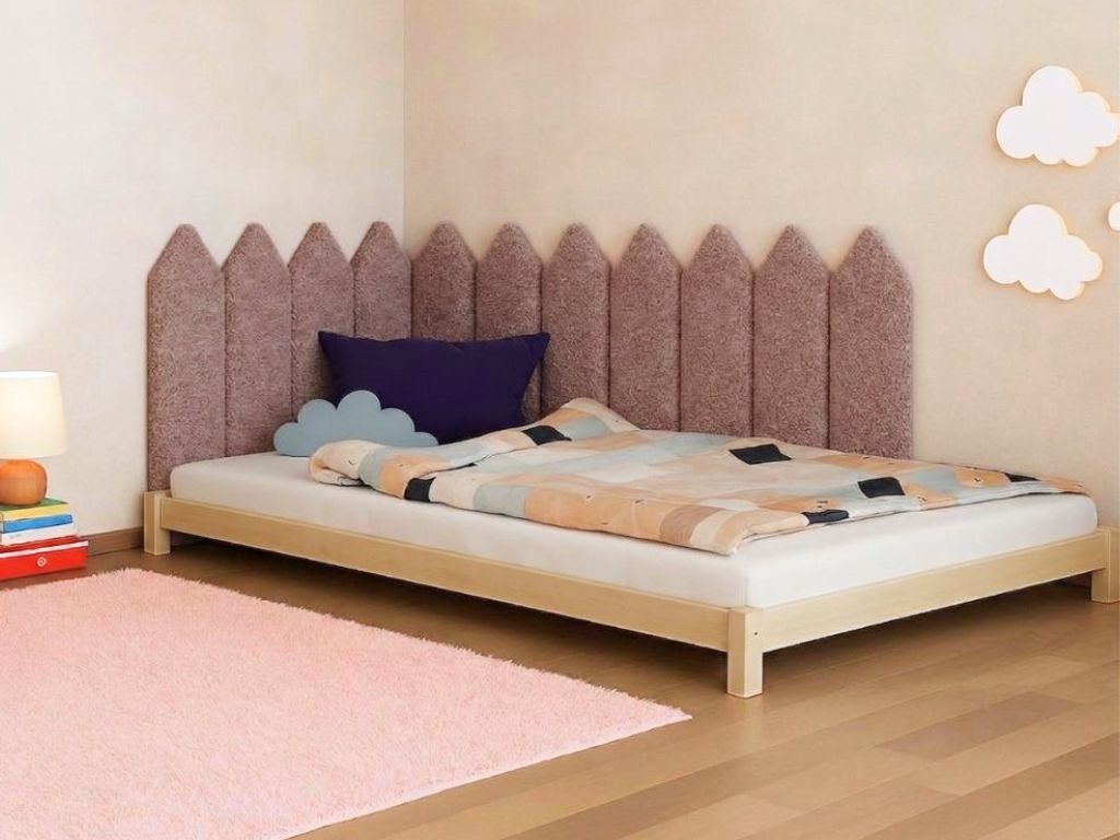 Čalúnený panel na stenu BÚCLÉ v tvare plotku Zvoľte farbu: Hnedá, Zvoľte rozmer: 20x100 cm, Uchytenie na stenu: So samolepiacim suchým zipsom
