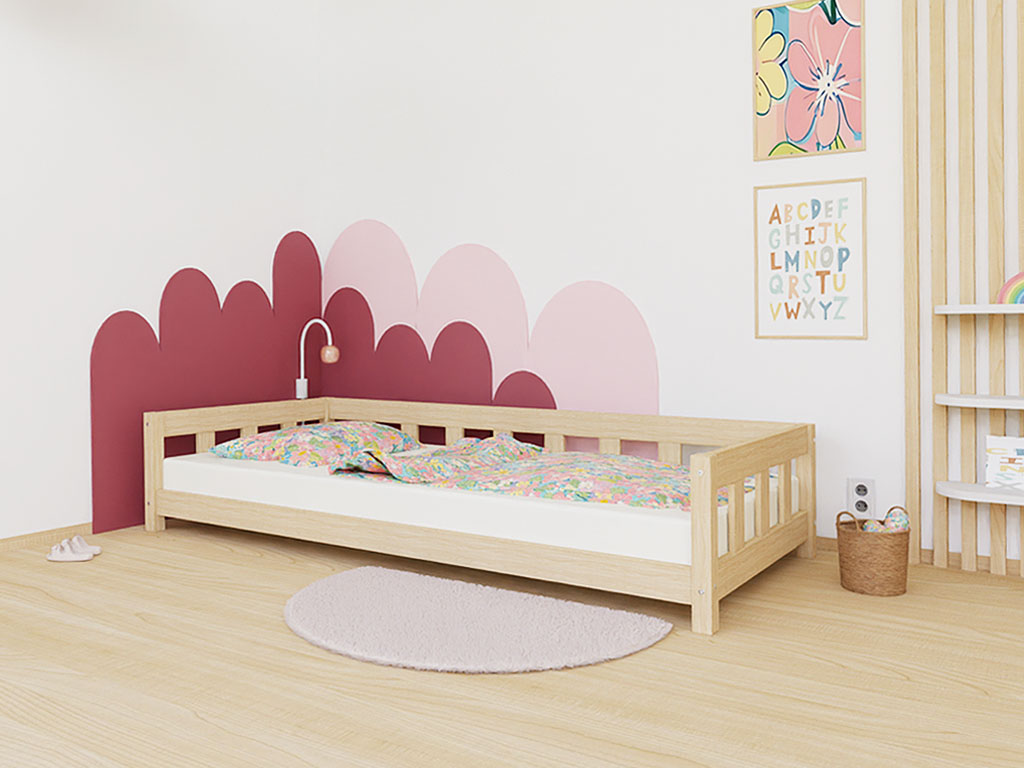 E-shop Benlemi Jednolôžková posteľ PLOTTY so zábranou 120x200 cm + matrac WAVE Zvoľte farbu: Béžová, Zvoľte zábranu: S otvoreným vstupom