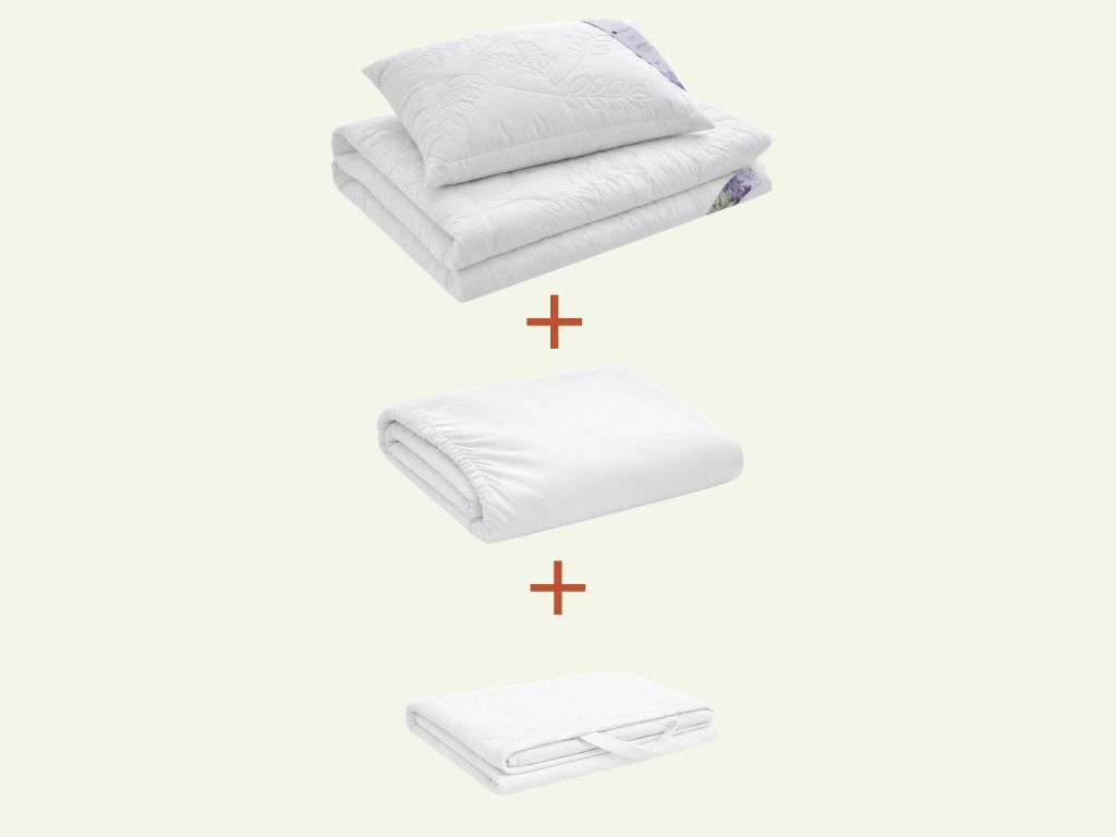 Benlemi Štartovacia sada do detskej postele; zimná perina a vankúš + biele prestieradlo + chránič matraca Zvoľte rozmer: 90 x 190 cm