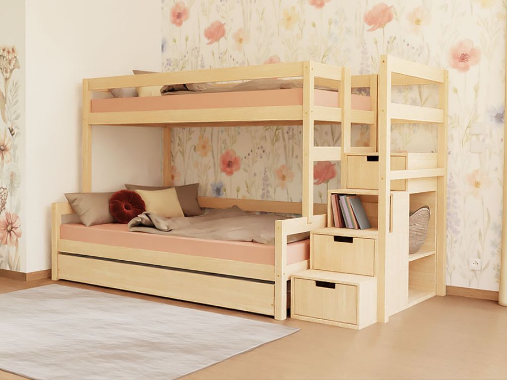 E-shop Benlemi Poschodová posteľ LUCKY s úložnými schodmi 90x200, 120x200 cm Zvoľte farbu: Pastelovo ružová, Zvoľte šuplík: Prístelka 90x190 cm, Zvoľte stra…