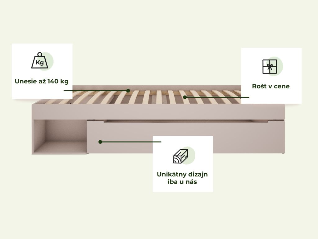 Drevená jednolôžková posteľ BASIC so zásuvkou 90x200 cm