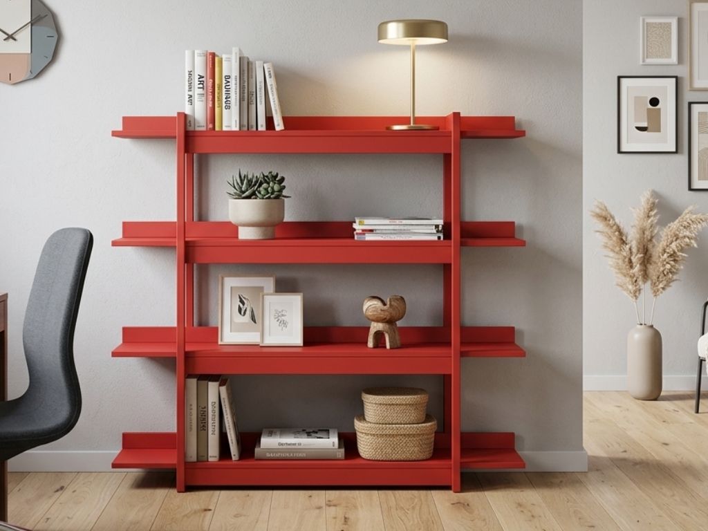 E-shop Drevená nástenná knižnica FRAME červená