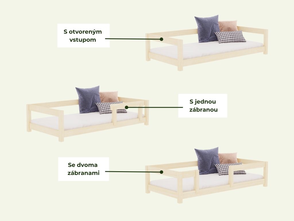Benlemi Detská posteľ STUDY so zábranou Zvoľte farbu: Transparentná vosková lazura matná, Zvoľte rozmer: 120x200 cm, Zvoľte zábranu: S otvoreným vstu…