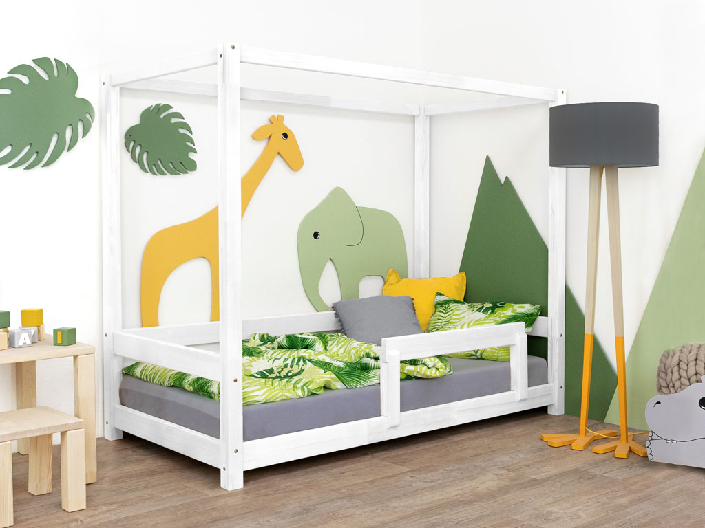 Benlemi Detská posteľ s nebesami a bočnicou BUNKY Zvoľte farbu: Biela, Rozmer: 120x180 cm