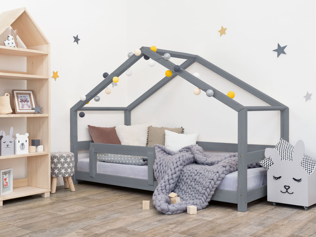 Benlemi Detská posteľ domček LUCKY s bočnicou Zvoľte farbu: Svetlo sivá, Rozmer: 90 x 200 cm