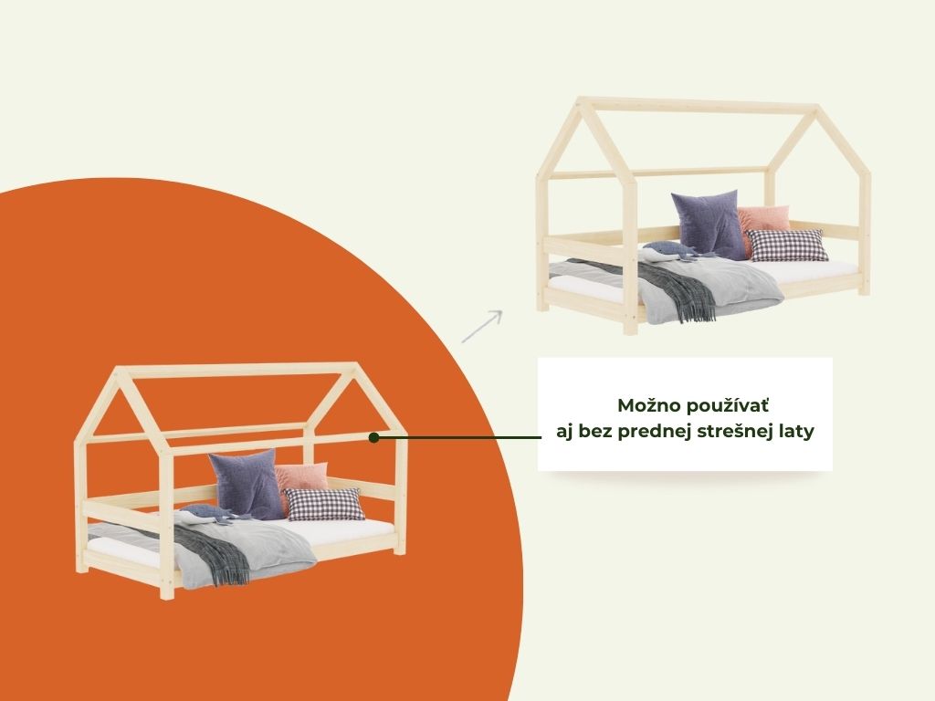 Benlemi Detská posteľ domček TERY s bočnicou Zvoľte farbu: Transparentná vosková lazura matná, Rozmer: 90x180 cm