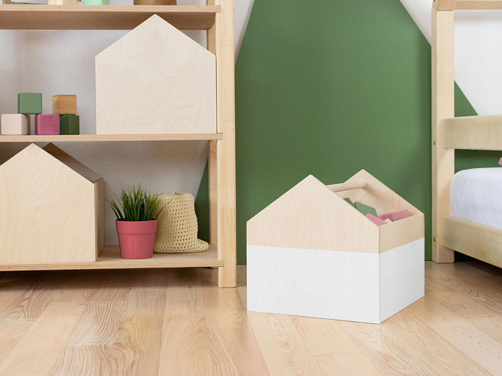 Benlemi Drevený úložný box HOUSE v tvare domčeka Zvoľte farbu: Biela, pololakovaná