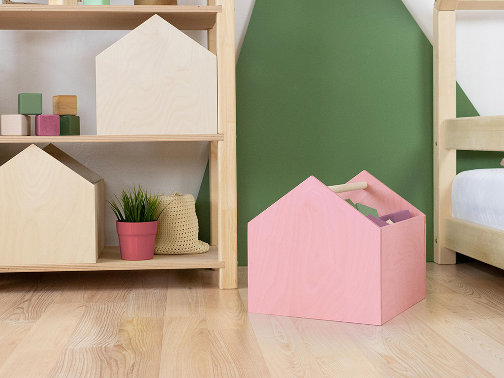 Benlemi Drevený úložný box HOUSE v tvare domčeka Zvoľte farbu: Ružová