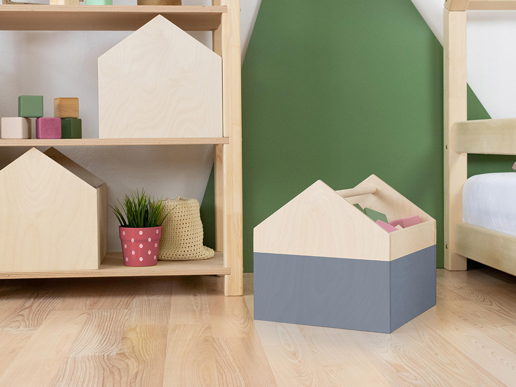 Benlemi Drevený úložný box HOUSE v tvare domčeka Zvoľte farbu: Tmavo sivá, pololakovaná