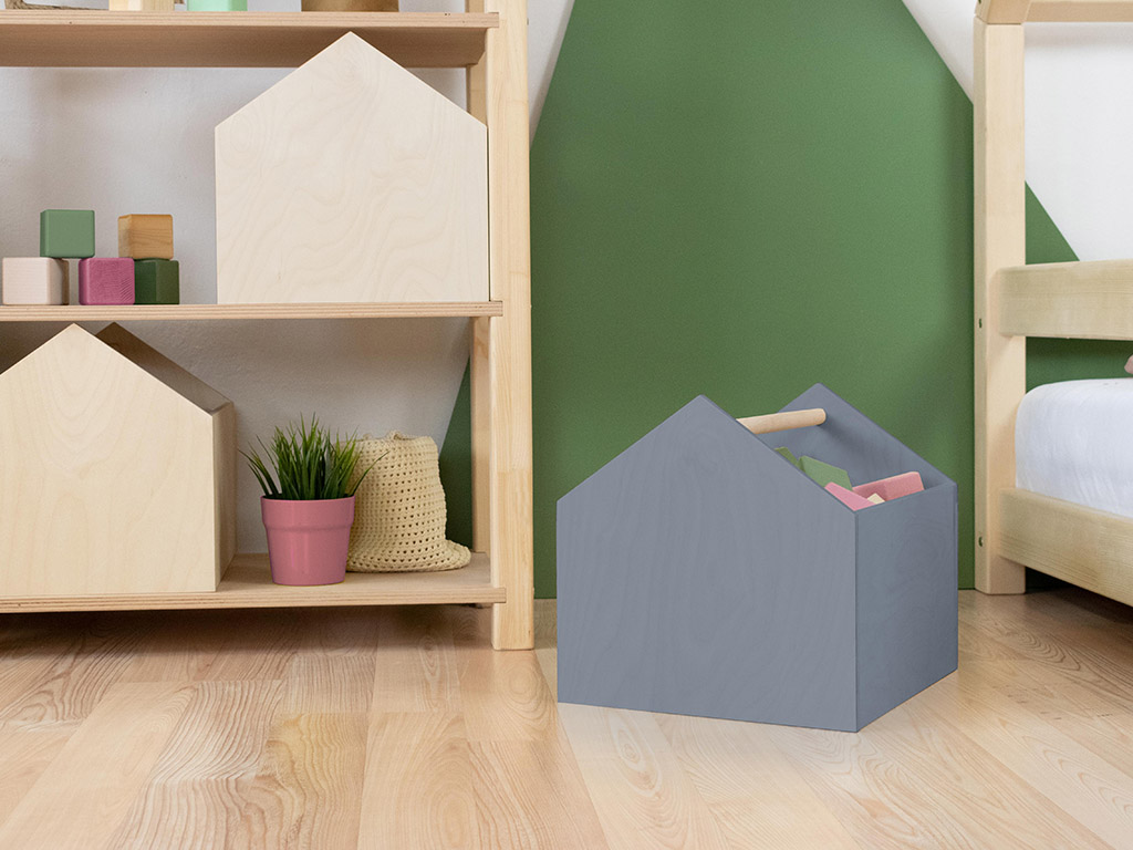 Benlemi Drevený úložný box HOUSE v tvare domčeka Zvoľte farbu: Tmavo sivá
