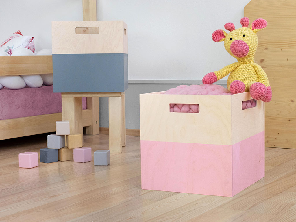 Benlemi Úložný drevený box BOKS do regálu s obdĺžnikovým úchytom Zvoľte farbu: Ružová, pololakovaná