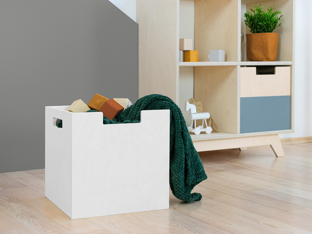 Benlemi Úložný drevený box BOKS s obdĺžnikovým výrezom Zvoľte farbu: Biela
