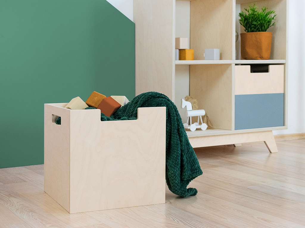 Benlemi Úložný drevený box BOKS s obdĺžnikovým výrezom Zvoľte farbu: Nelakovaná