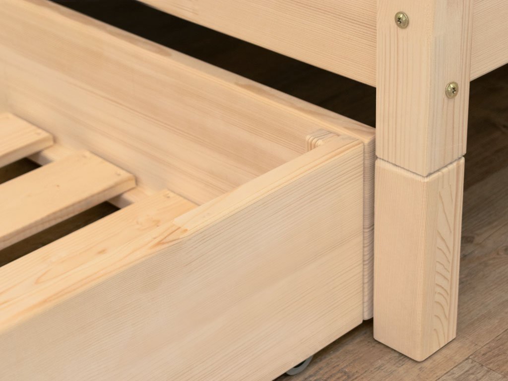 Benlemi Drevený šuplík BUDDY na kolieskach s dvoma výrezmi Zvoľte farbu: Tehlová, Zvoľte variantu: S roštom, Zvoľte rozmer: 90x170 cm (pod posteľ 90x…