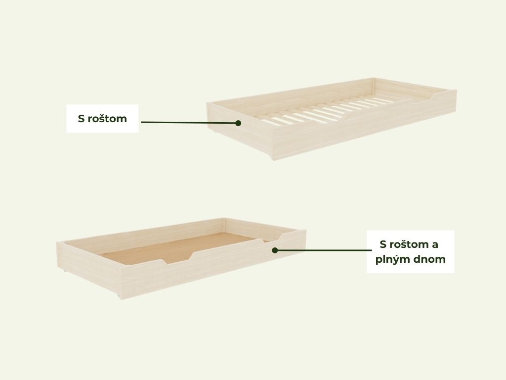 Benlemi Drevený šuplík BUDDY na kolieskach s dvoma výrezmi Zvoľte farbu: Tehlová, Zvoľte variantu: S roštom, Zvoľte rozmer: 90x170 cm (pod posteľ 90x…