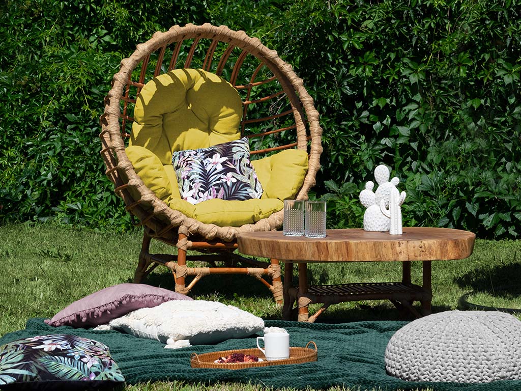 Benlemi Prírodné okrúhle ručne pletené prútené kreslo LAURA na záhradu aj do interiéru Zvoľte farbu: Horčicová