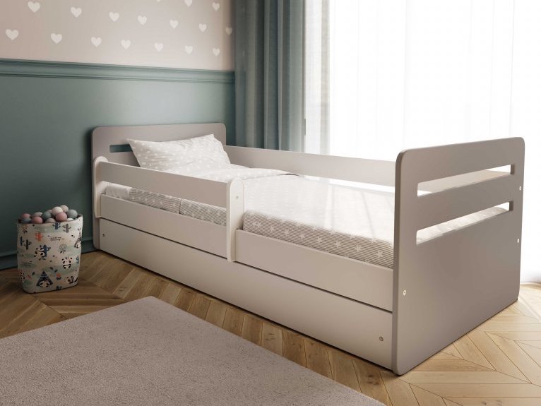 E-shop Sivá jednolôžková posteľ TOMI do detskej izby Zvoľte rozmer: 80x140 cm, Zvoľte matrac: Bez matraca, Zvoľte šuplík: Bez šuplíka