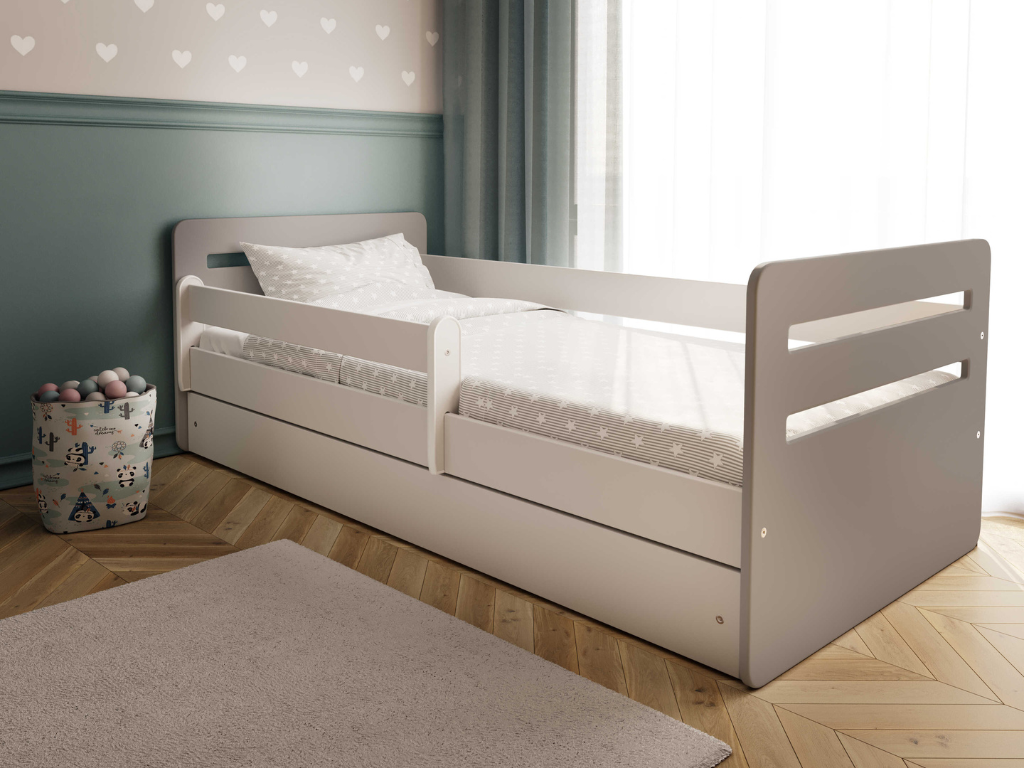 Benlemi Sivá jednolôžková posteľ TOMI do detskej izby Rozmer: 80x140 cm, Matrac: Penový matrac, Šuplík: So šuplíkom
