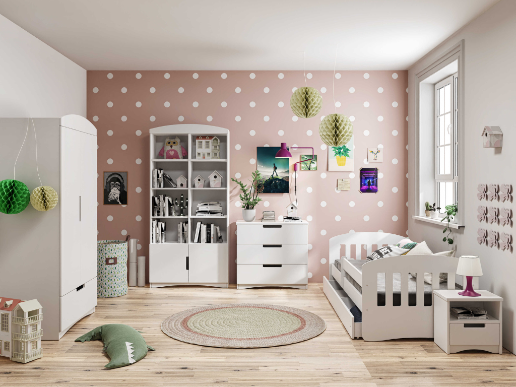 E-shop Detská izba CLASSIC v bielej farbe Zvoľte rozmer: 80x140 cm, Zvoľte matrac: Bez matraca, Zvoľte šuplík: Bez šuplíka