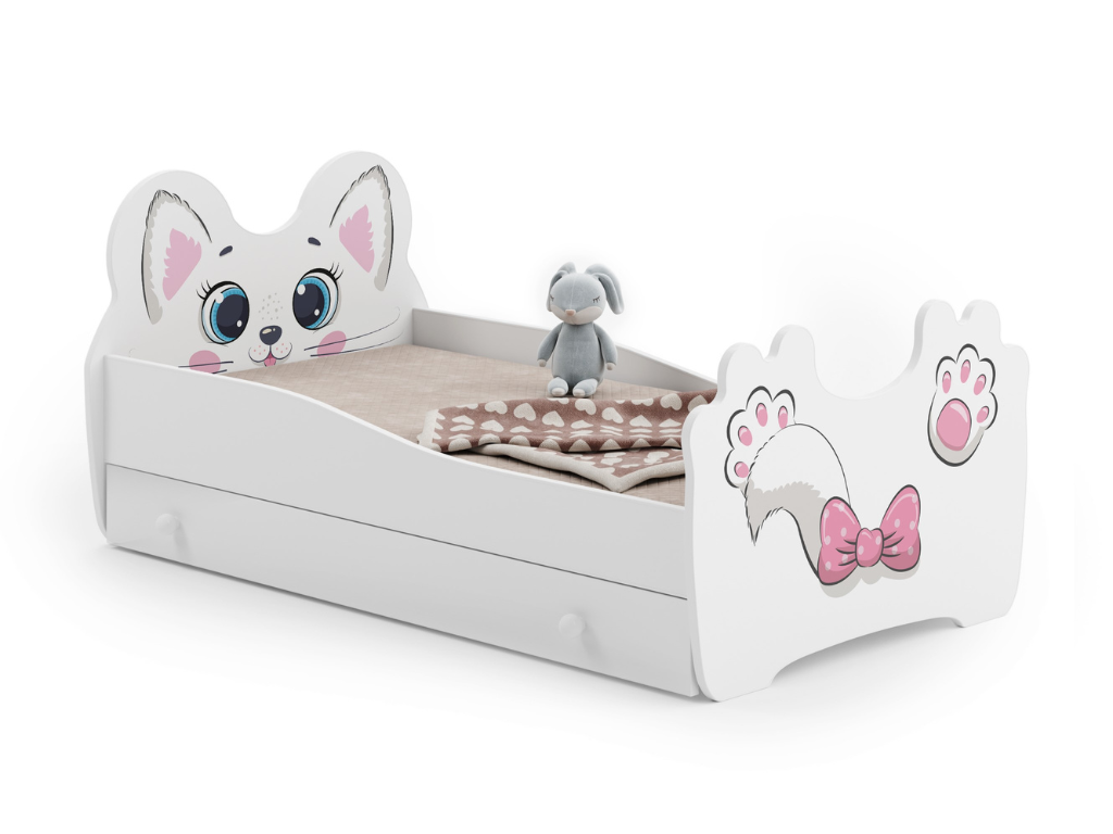 Benlemi Zvieratková detská posteľ KITTY s bočnicou + matrac ZADARMO Rozmer: 80x160 cm, Šuplík: So šuplíkom