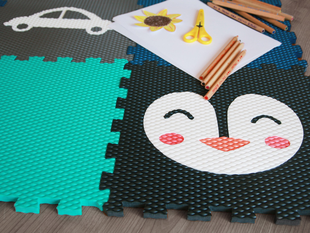 Penová puzzle podlaha zo 6 dielov SIVO-MODRÁ