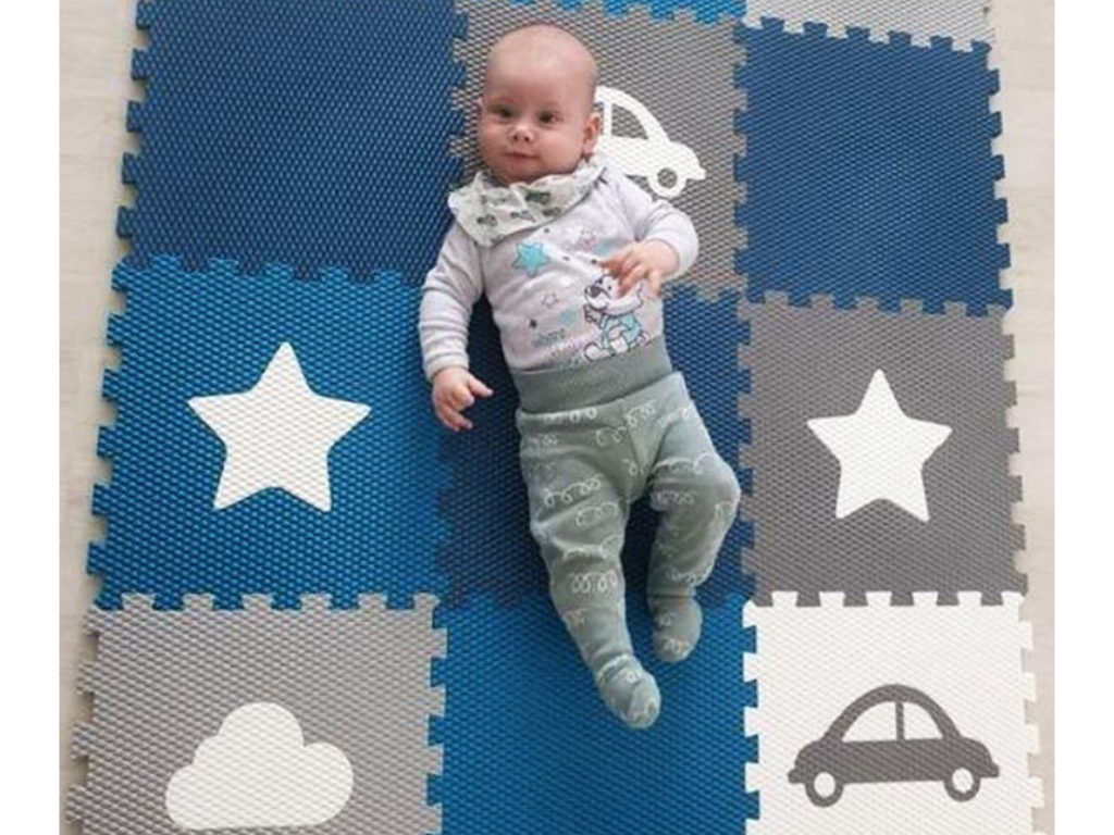 Detská penová hracia podlaha 12 dielov MODRO-SIVÁ