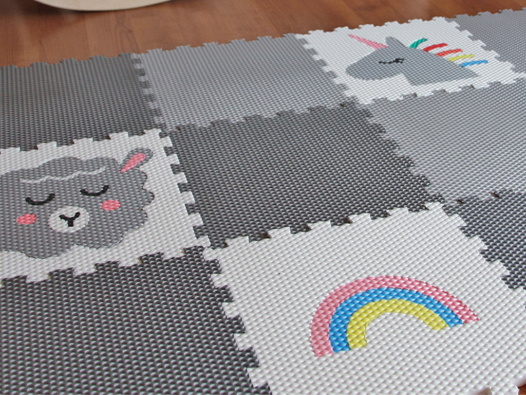 Hracie penové puzzle do detskej izby 12 dielov SIVÝ JEDNOROŽEC