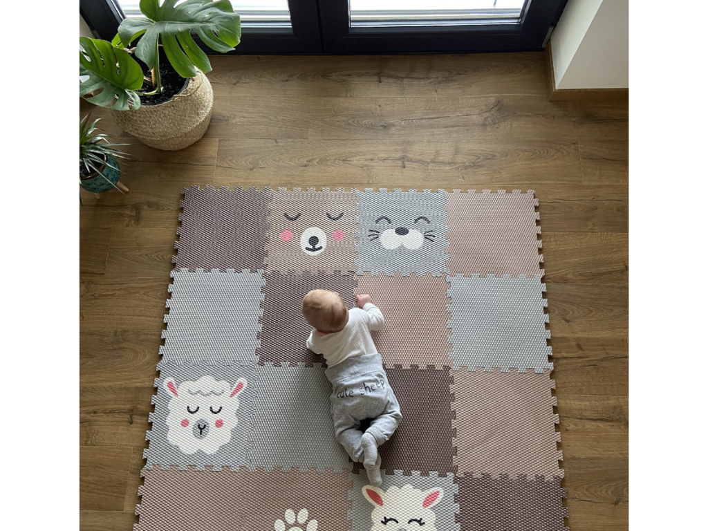 Hracia penová puzzle podlaha 16 dielov SIVO-HNEDÁ do detskej izby