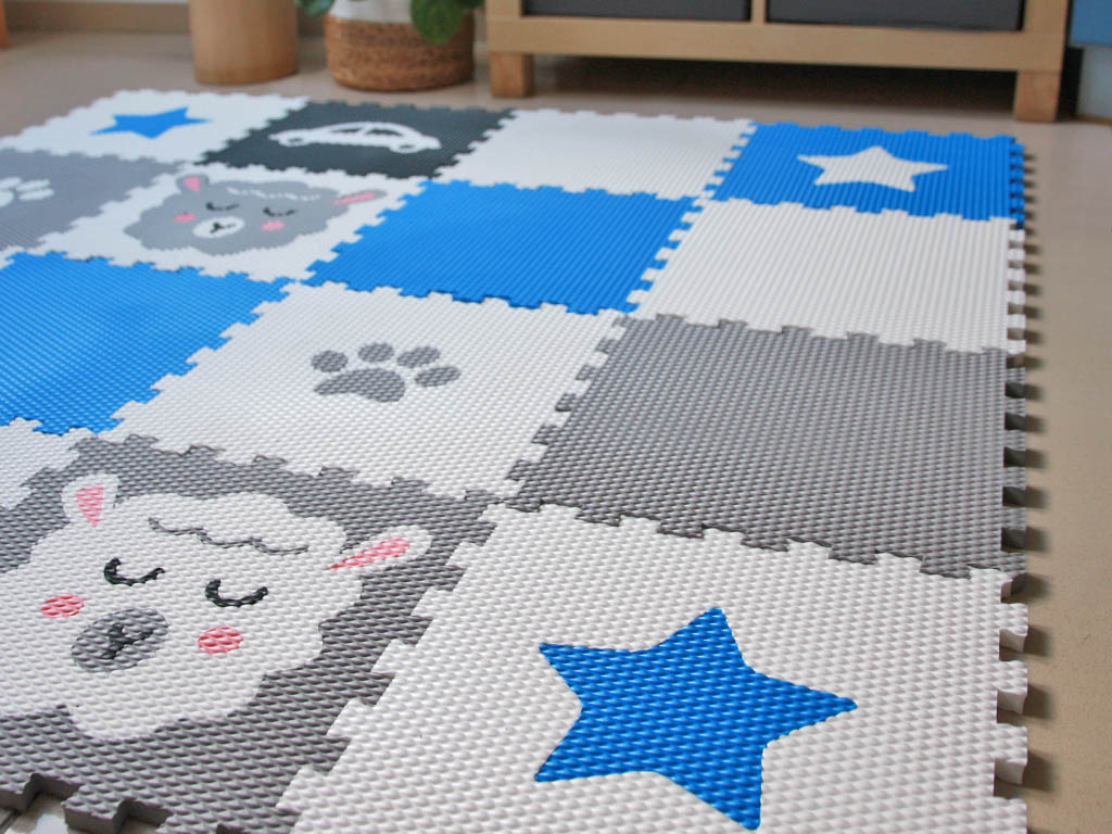 Penová podlaha puzzle 16 dielov MODRÉ HVIEZDY