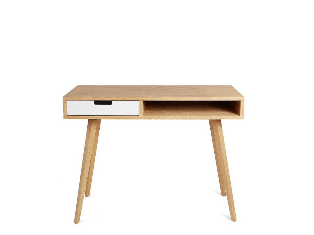 Benlemi Dizajnový drevený písací stôl so šuplíkom LEA 100 cm biely Strana: Vľavo, Kvalita dreva: 1. Dubový masív triedy A