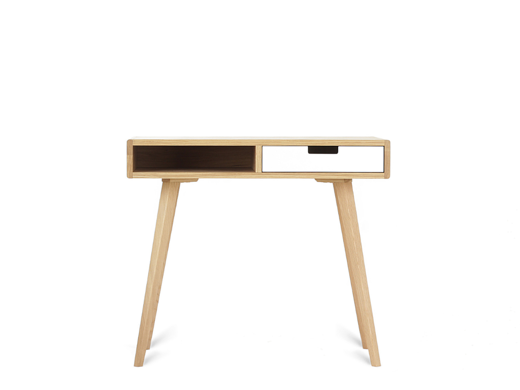 Benlemi Zaoblený drevený písací stôl so šuplíkom LEA FLO 90 cm biely Strana: Vpravo, Kvalita dreva: 1. Dubový masív triedy A