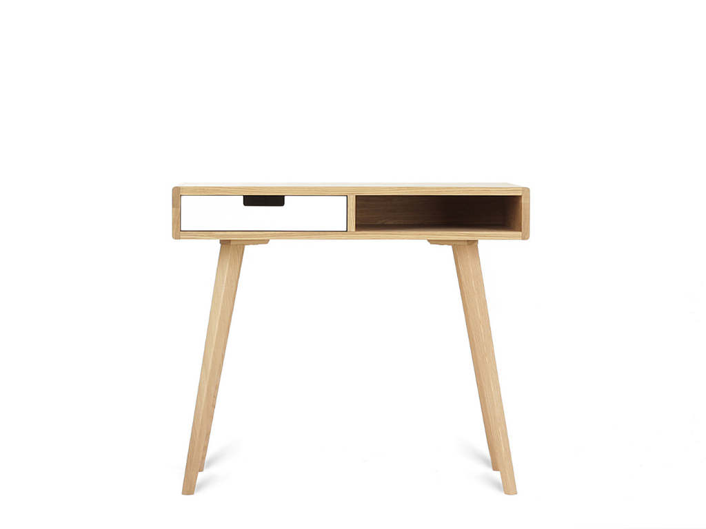 Benlemi Zaoblený drevený písací stôl so šuplíkom LEA FLO 90 cm biely Strana: Vľavo, Kvalita dreva: 1. Dubový masív triedy A