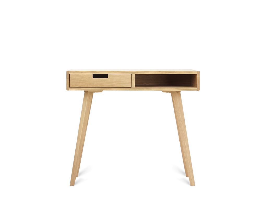 Benlemi Zaoblený drevený písací stôl so šuplíkom LEA FLO 90 cm prírodný Strana: Vľavo, Kvalita dreva: 1. Dubový masív triedy A