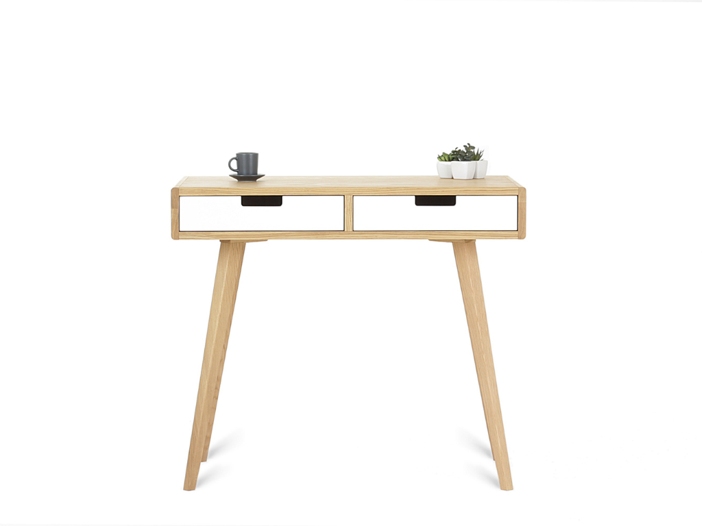 Benlemi Zaoblený písací stôl z dubového masívu s dvoma šuplíkmi LEA FLO 90 cm biely Kvalita dreva: 1. Dubový masív triedy A