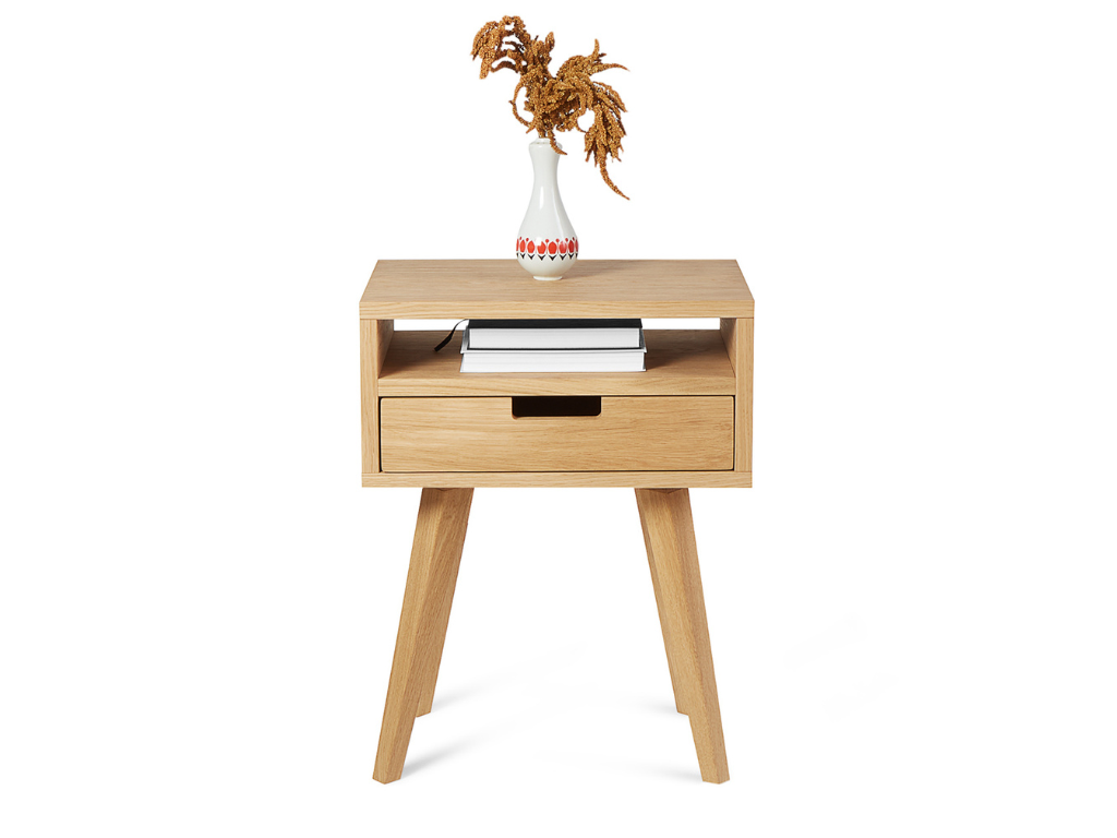 Benlemi Drevený nočný stolík v scandi štýle HYLLE prírodný Kvalita dreva: 1. Dubový masív triedy A