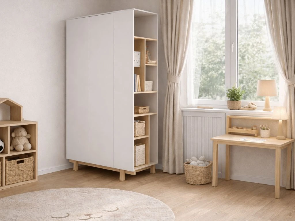 Dizajnová šatníková skriňa s otvoreným regálom BASIC biela