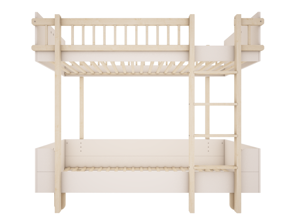 E-shop Detská poschodová posteľ s rebríkom vpravo BASIC 90x200 cm Zvoľte farbu: Biela