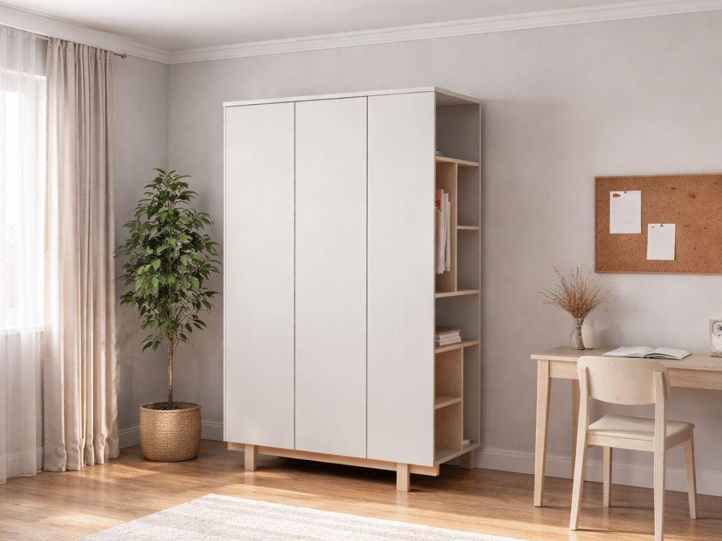 Šatníková skriňa s otvoreným regálom BASIC kašmírová