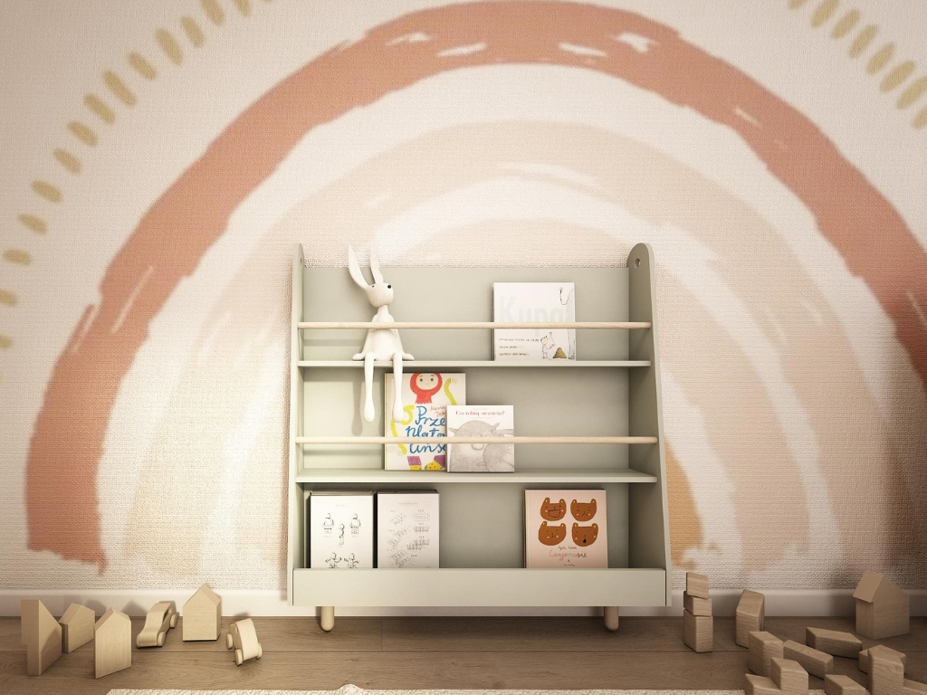 E-shop Detský Montessori regál s 3 priestrannými policami BOOKWORM olivový