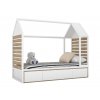 Dětské dřevěné jednolůžko domeček s úložným prostorem TUTU 90x200 cm (Zvolte barvu Bílá, dub sonoma)